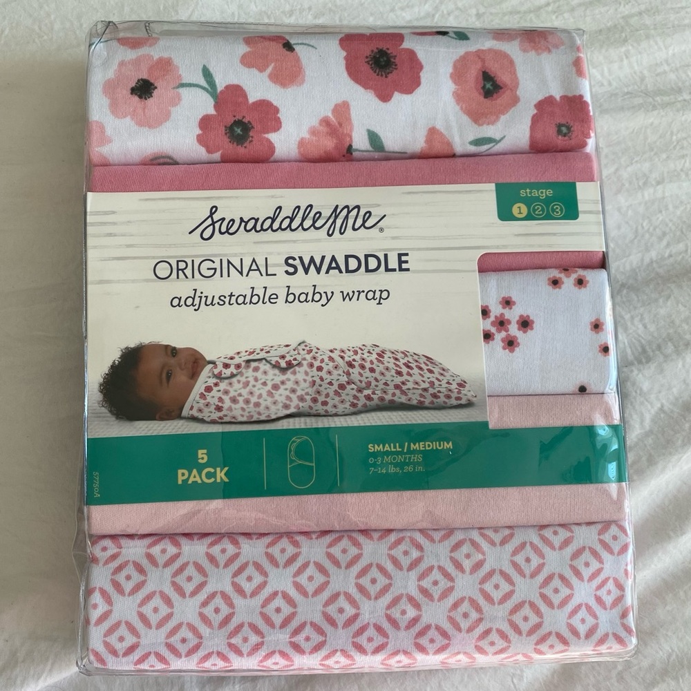 NEW SwaddleMe 5 Pack Small/Medium 0-3 Months Adjustable Baby Wrap Pink 7-14 lbs